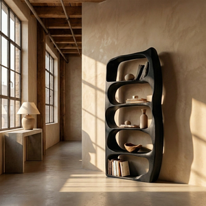 Handcrafted Sculptural Wooden Standing Shelf For Home Decor