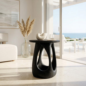 Organic Wooden Open Arch Side Table For Living Room