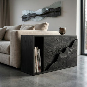 Organic Natural Wood Carved Front Side Table For Living Room
