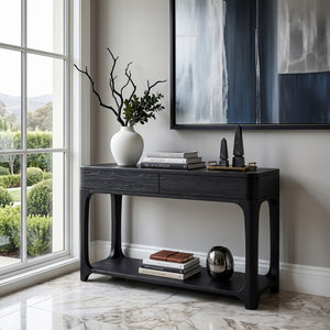 Minimalist Rounded Console Table With Two Compartments For Living Room