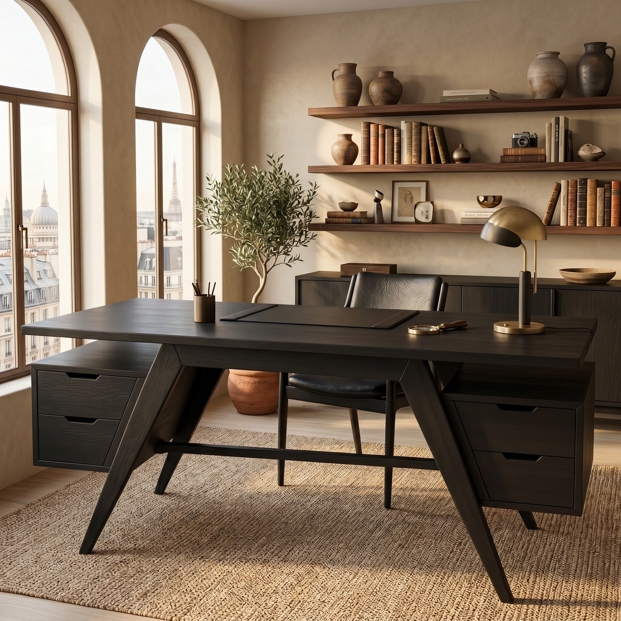 Modern Wooden Desk With Dual Drawers For Home Office
