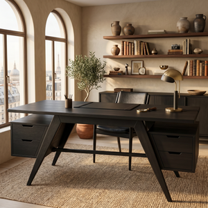 Modern Wooden Desk With Dual Drawers For Home Office