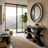 Organic Console Table With Multi Level Cutout Shelves For Living