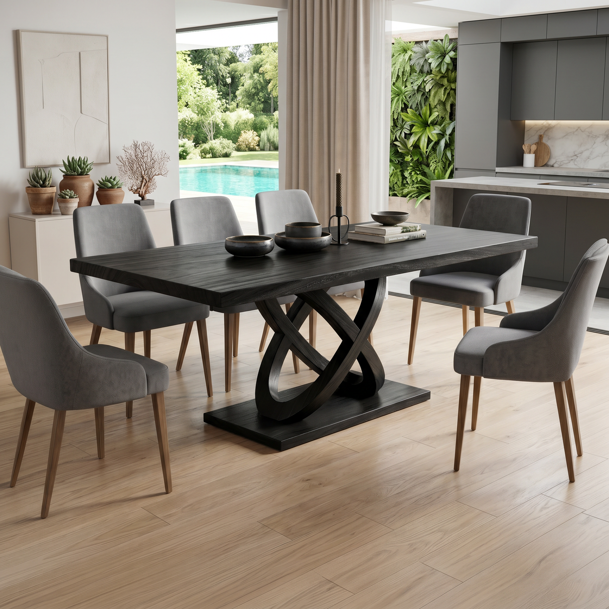 Light Wood Gathering Table For Tropical Dining Room