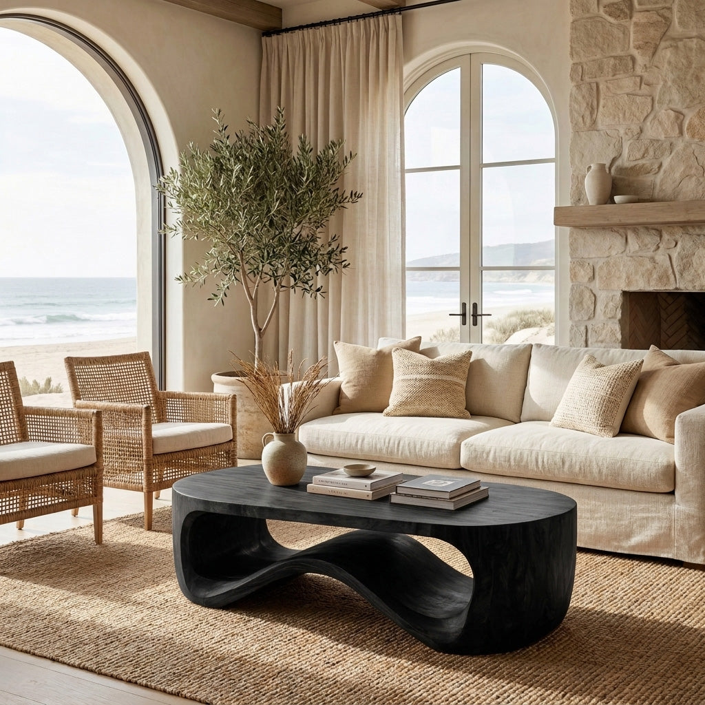 Modern Sculptural Wood Coffee Table For Living Room