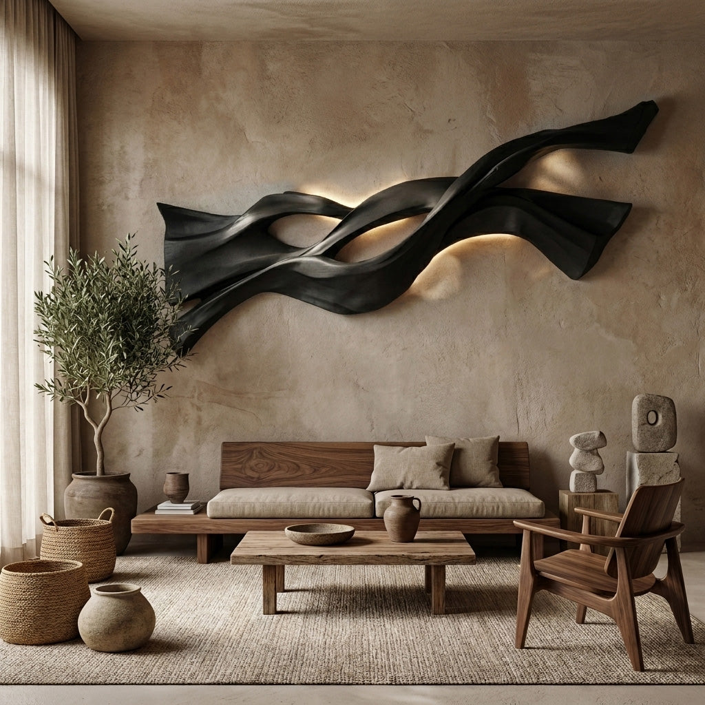 Contemporary Wood Wall Art Flowing Design For Living Room