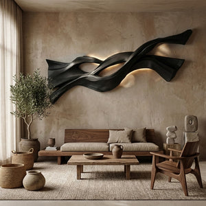 Contemporary Wood Wall Art Flowing Design For Living Room