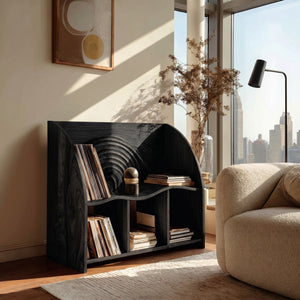 Organic Wooden Magazine Rack With Multi Open Compartments For Living
