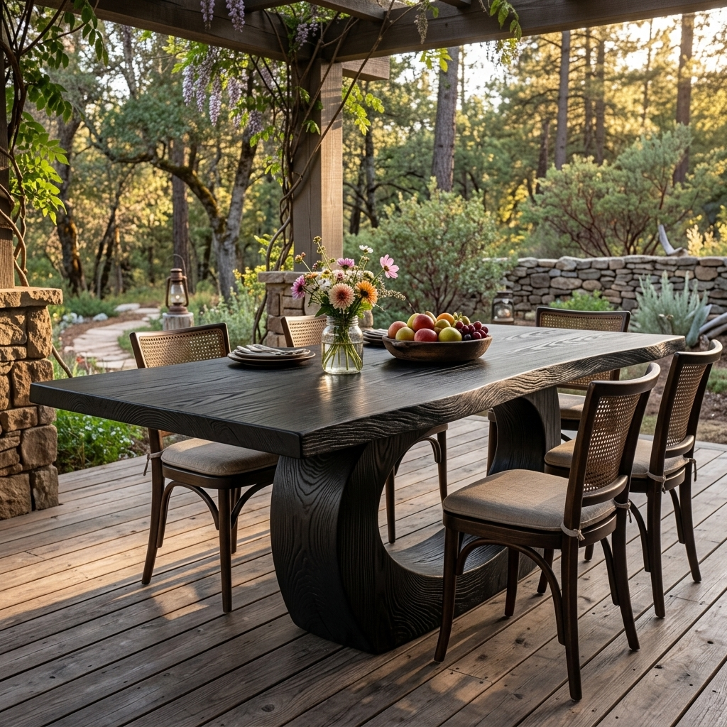 Modern Wooden Dining Table With Curved Base For Living Space