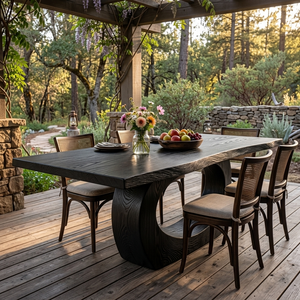 Modern Wooden Dining Table With Curved Base For Living Space