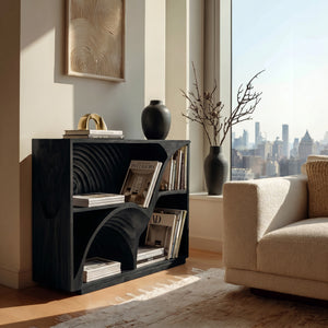 Modern Wooden Magazine Rack With Carved Compartments For Living Room