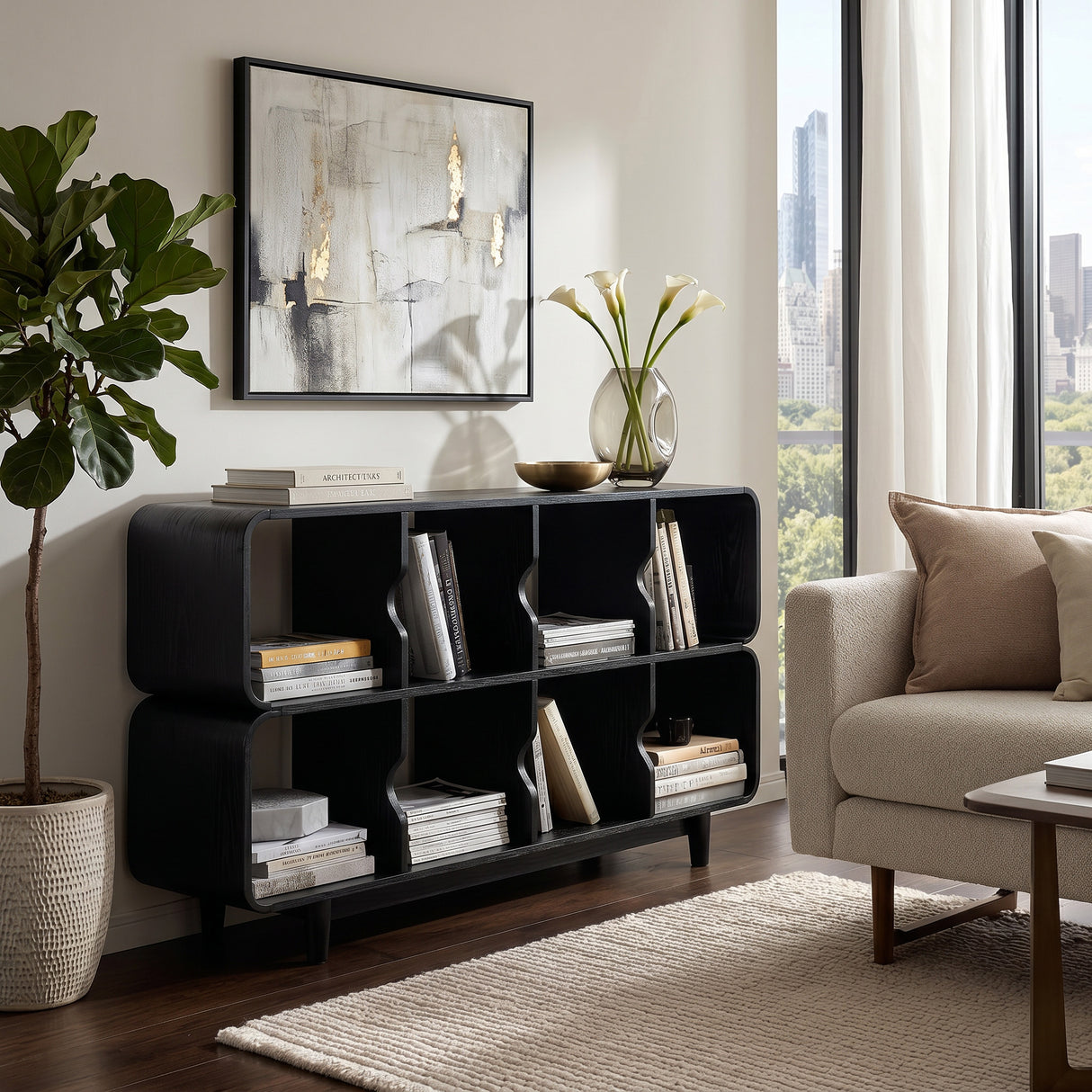 Mid Century Wood Rounded Edges Magazine Rack For Living Room