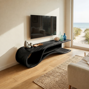 Rustic Curved Media Console For Mediterranean Interior