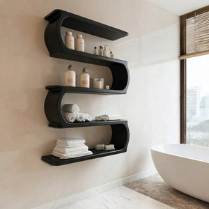 Minimal Natural Wood Floating Bathroom Shelves For Spa Decor