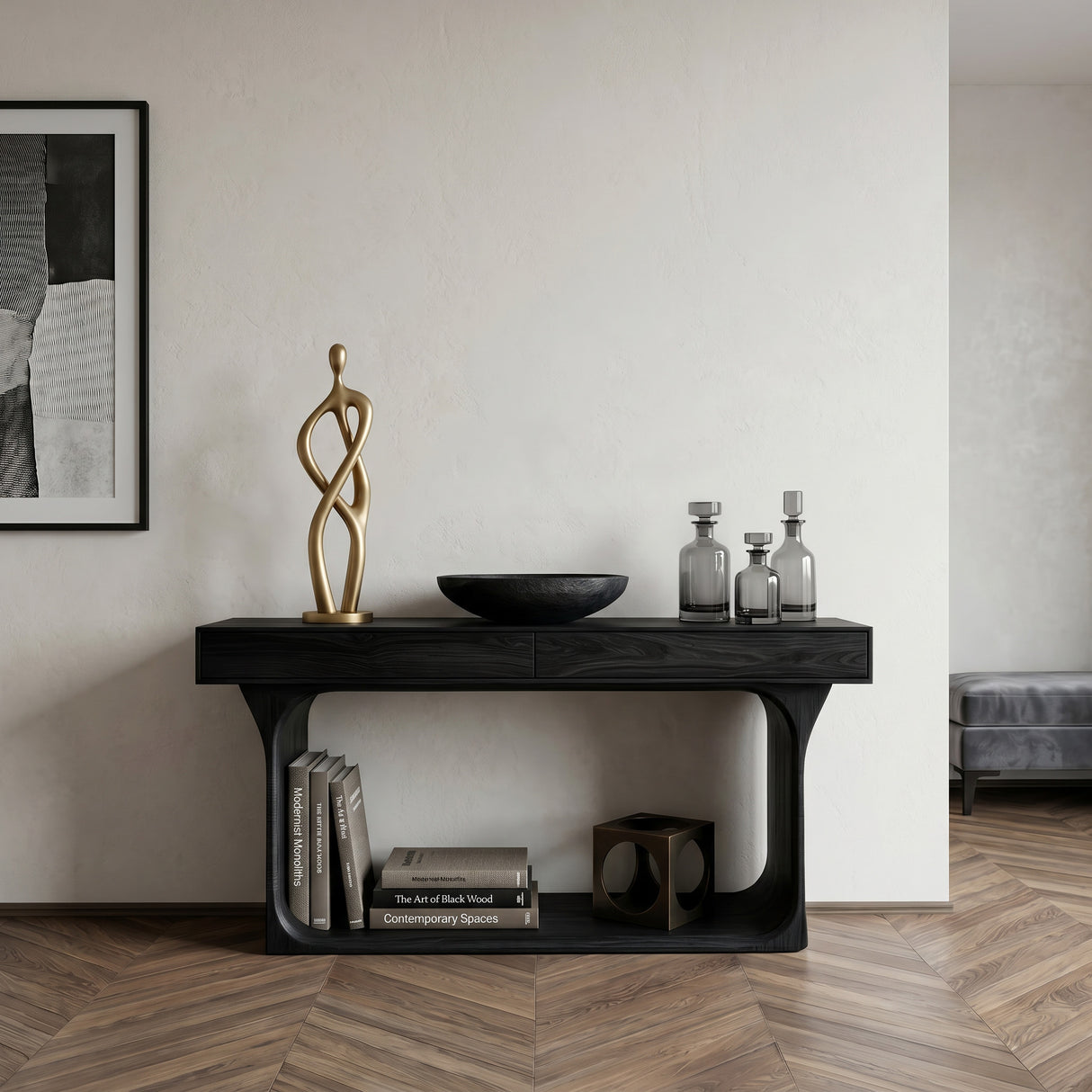 Modern Console Table With Rounded Base Frame For Home