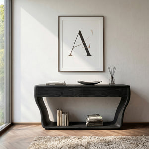 Contemporary Natural Wood Console Table With Two Drawers For Entryway