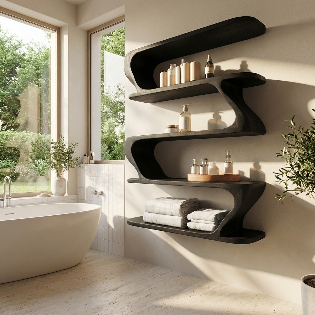 Contemporary Wood Wall Bathroom Shelf For Bathroom Decor