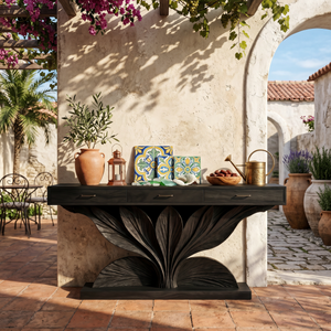 Coastal Leaf Base Console Table Luxury Entryway