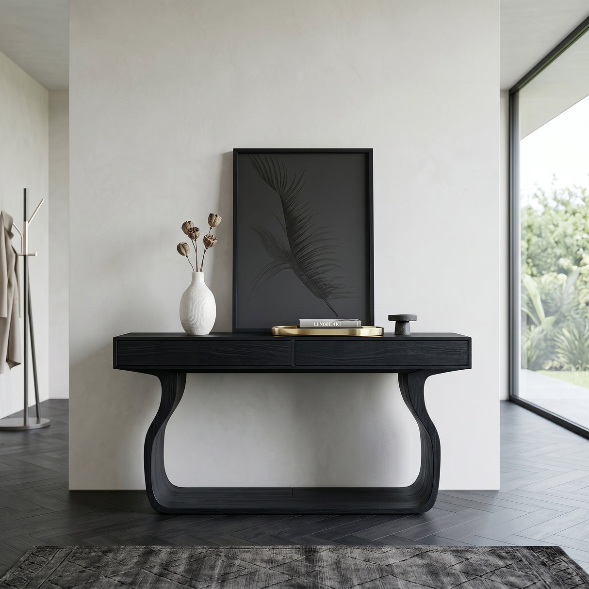 Minimalist Console Table With Curved Base Frame For Entryway