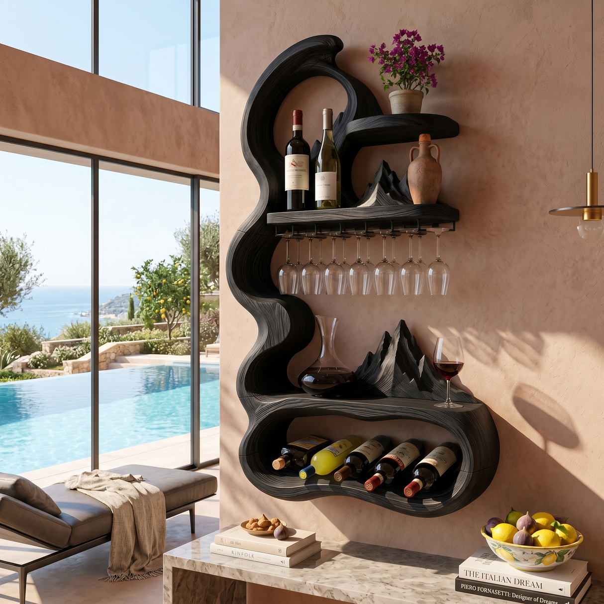 Mid Century Sculptural Wine Display For Dining Space