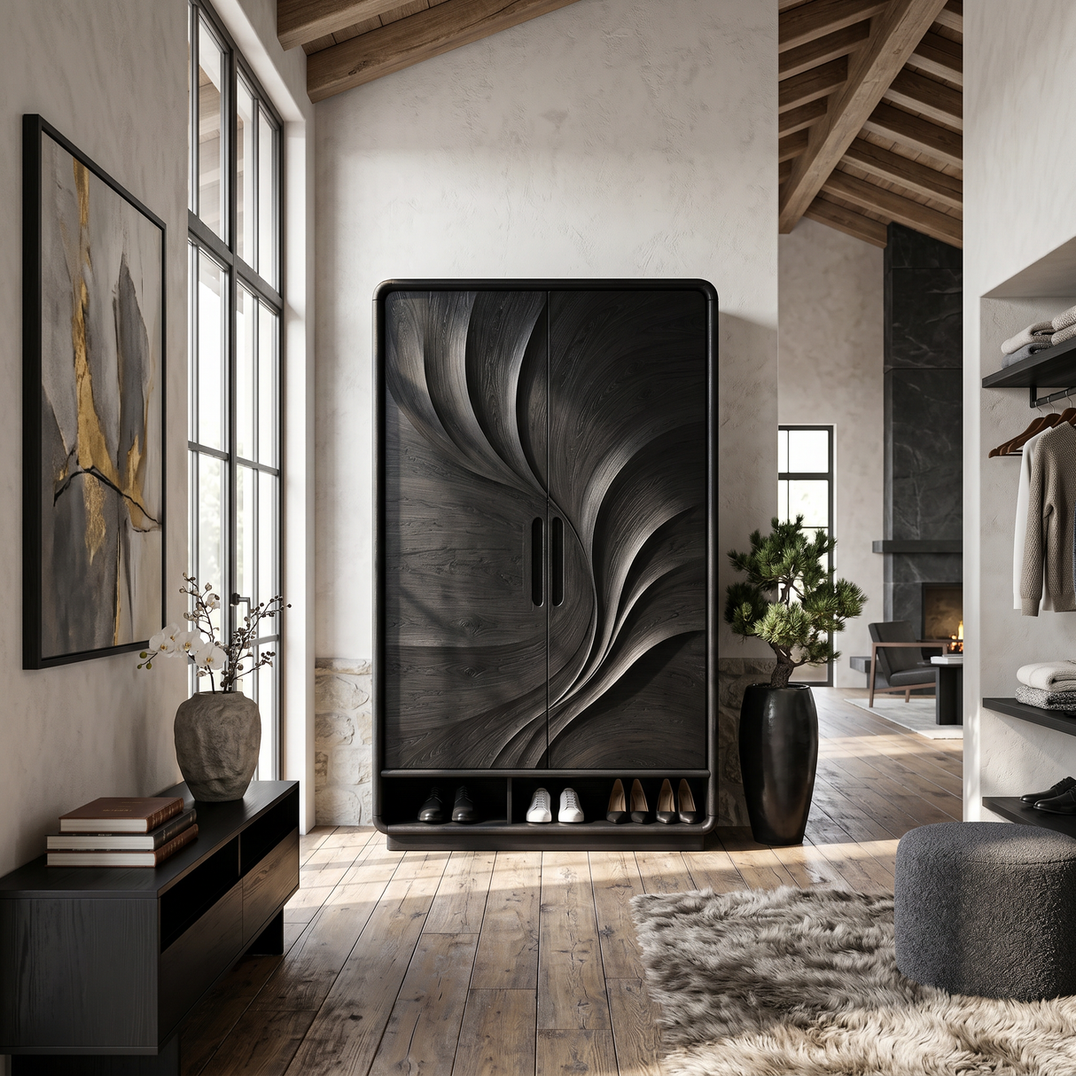 Minimalist Textured Surface Wardrobe For Guest Room Interior