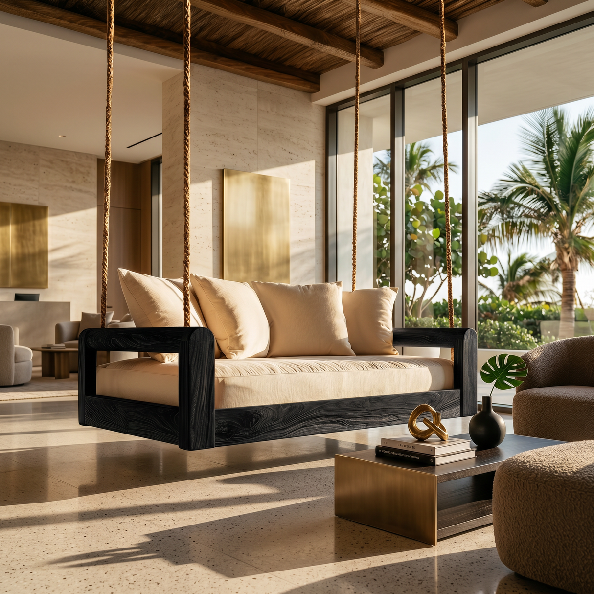 Organic Modern Wooden Hanging Couch Swing Minimalist Interior