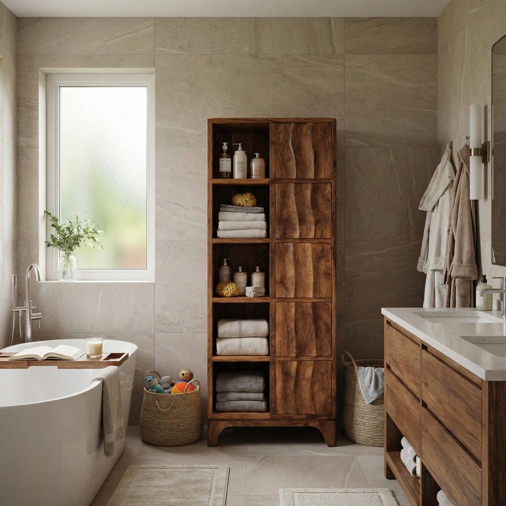 Handcrafted Wooden Bathroom Storage Cabinet For Spa-Inspired Interior