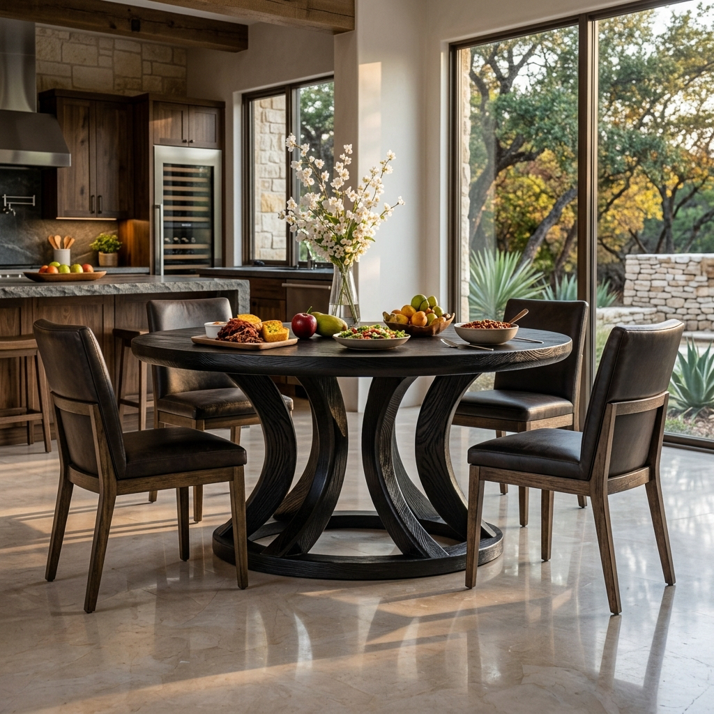 Contemporary Round Dining Table With Curved Unique Base For Dining