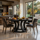 Contemporary Round Dining Table With Curved Unique Base For Dining