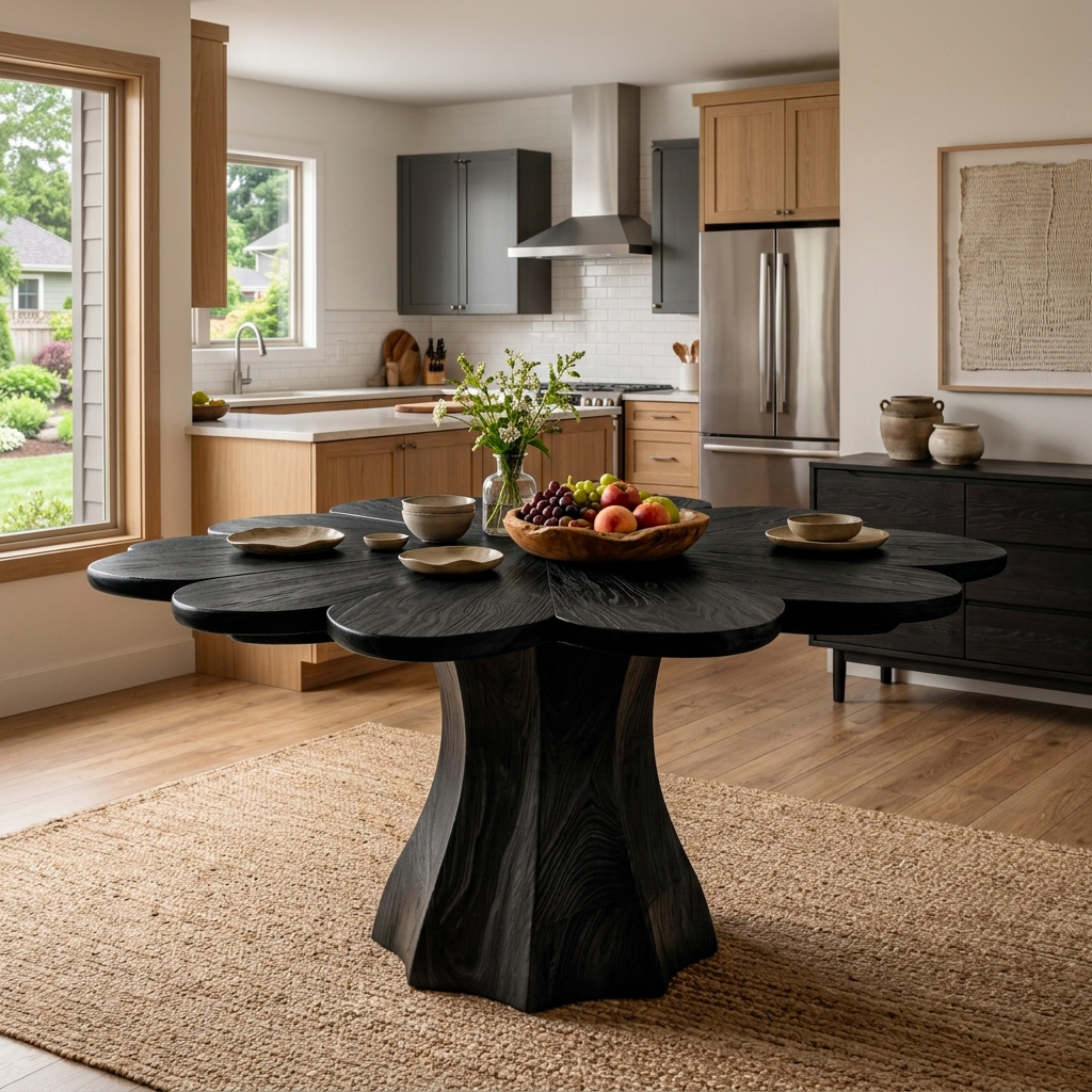 Modern Wooden Dining Table With Petal Top For Dining Area