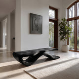 Modern Wave Base Wooden Bench For Entryway