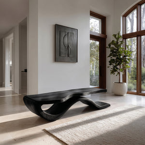 Modern Wave Base Wooden Bench For Entryway