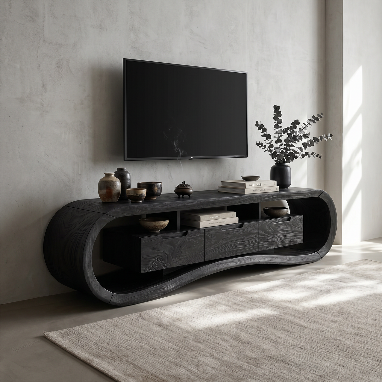 Modern Sculptural TV Stand For Luxury Minimalist Living Room