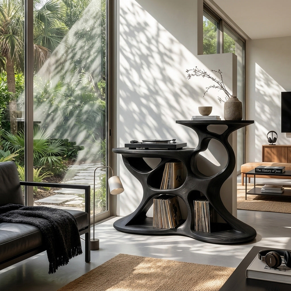 Modern Record Player Cabinet Sculptural Design For Living Room