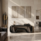 Japandi Curved Record Player Stand Audiophile Room