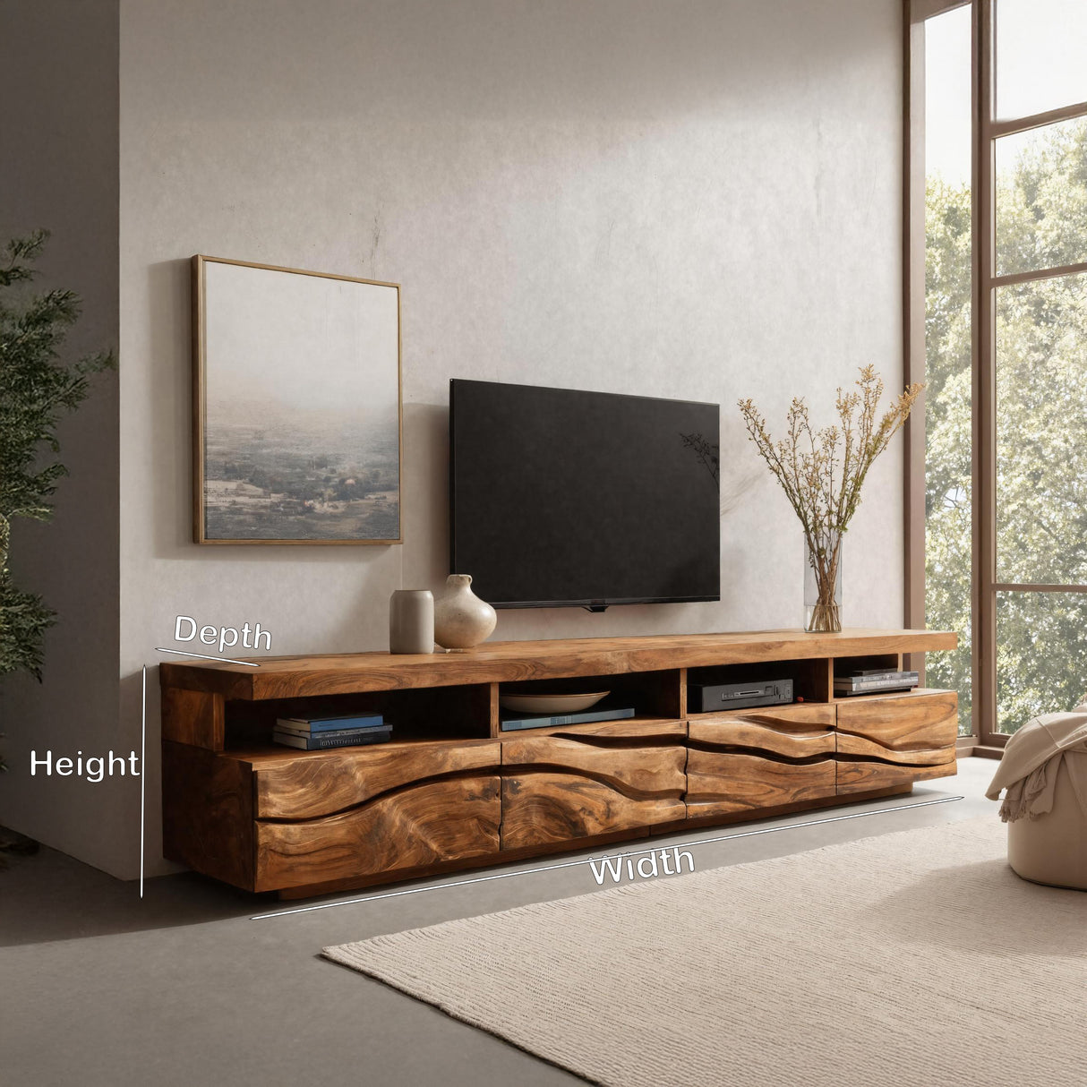 Handcrafted Media Cabinet Console For Living Room