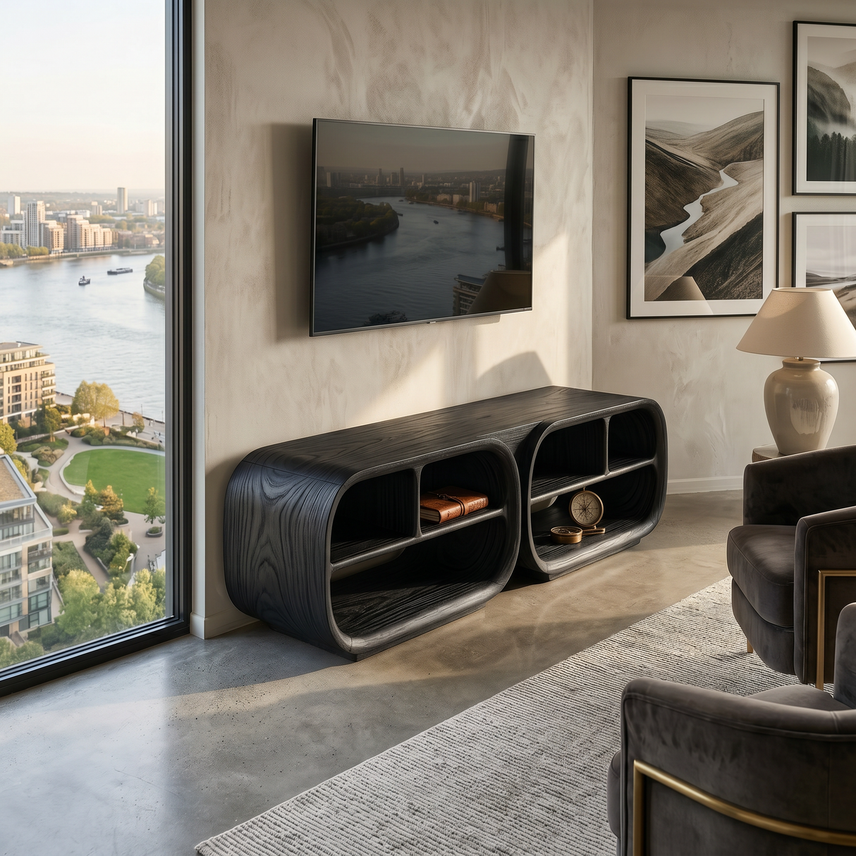 Luxury TV Console Architectural Wood Design