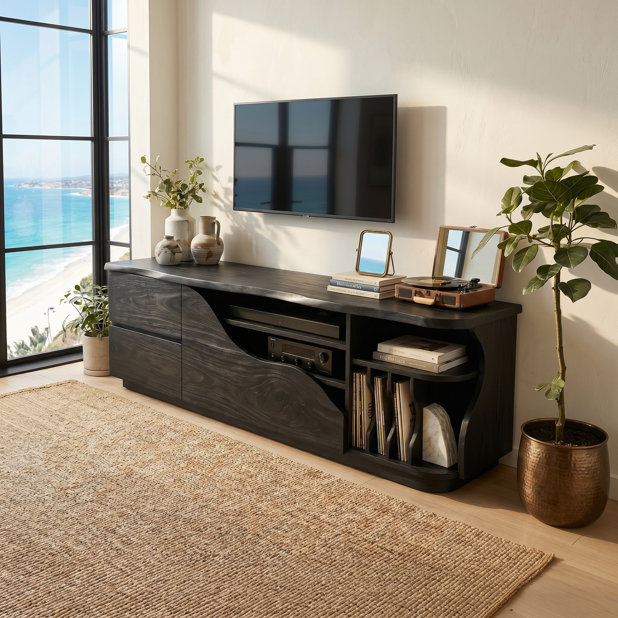 Organic Modern Media Console Vinyl Storage Cabinet