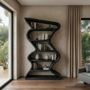 Modern Sculptural Bookshelf With Seamless Tiers For Living Room