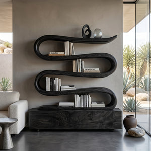 Modern Abstract Bookshelf With Undulating Shelf For Living Room