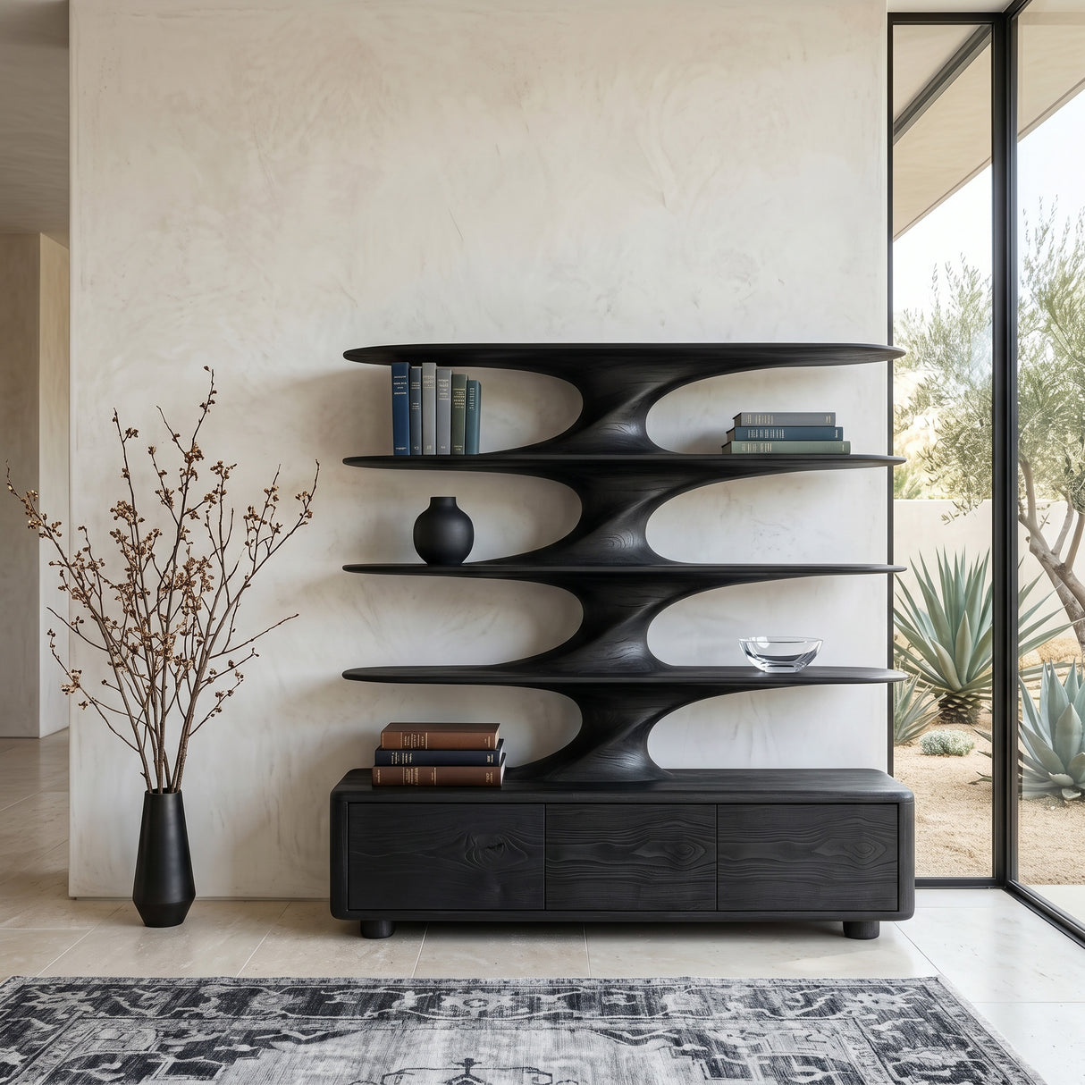 Organic Bookshelf With Twisted Tiers For Home Library