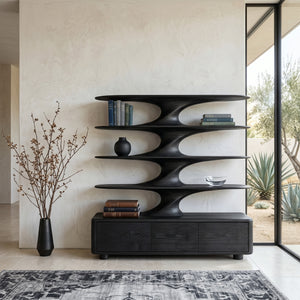 Organic Bookshelf With Twisted Tiers For Home Library