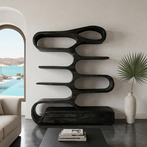 Minimalist Sculptural Bookshelf With Rounded Compartments For Reading Room