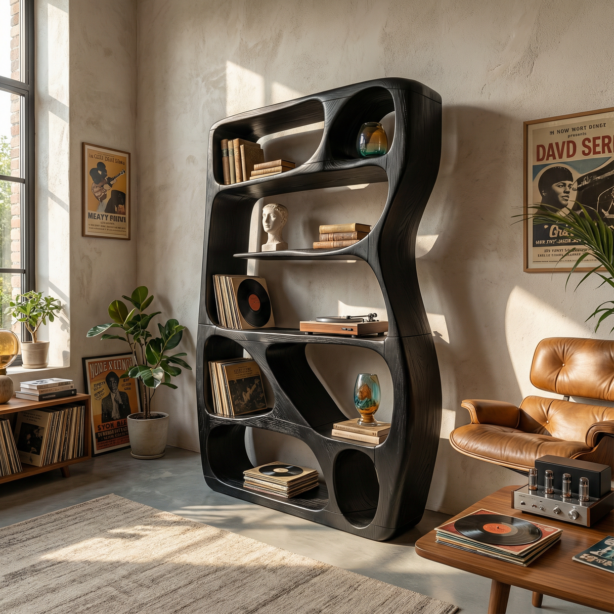 Scandinavian Sculptural Bookshelf Storage Organizer For Living Room