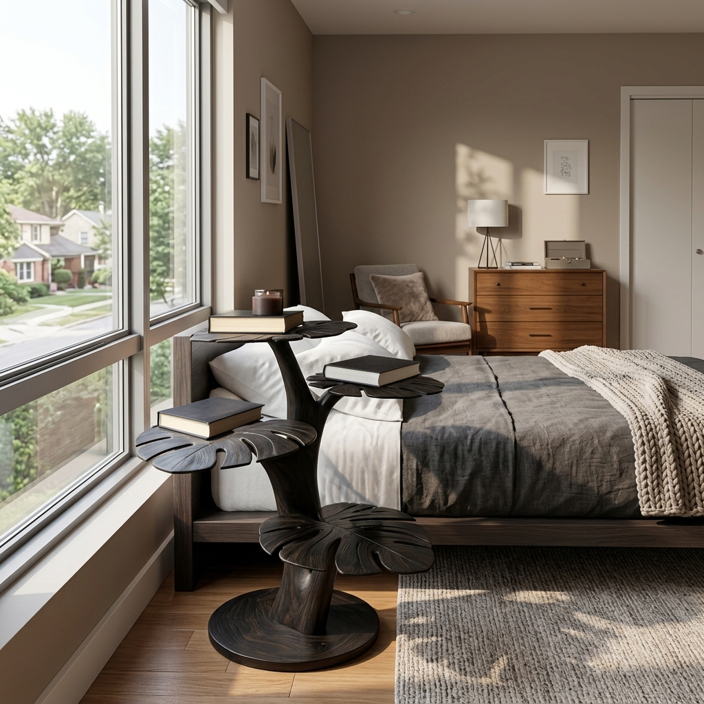 Handmade Wood Side Table With Leaf-shape Tabletop For Lounge