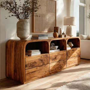 Modern Wood Sideboard With Curved Corners For Living Room