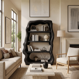 Rustic Sculptural Wooden Bookshelf With Carved Frame For Living Room Or Library