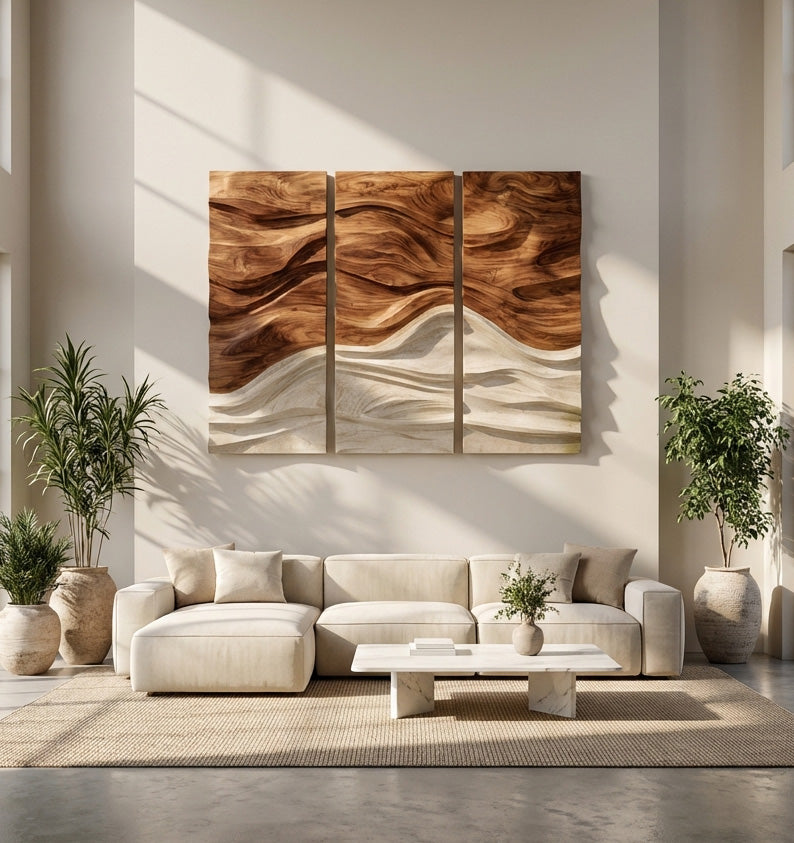 Contemporary Wave Triptych Wall Art For Home Areas