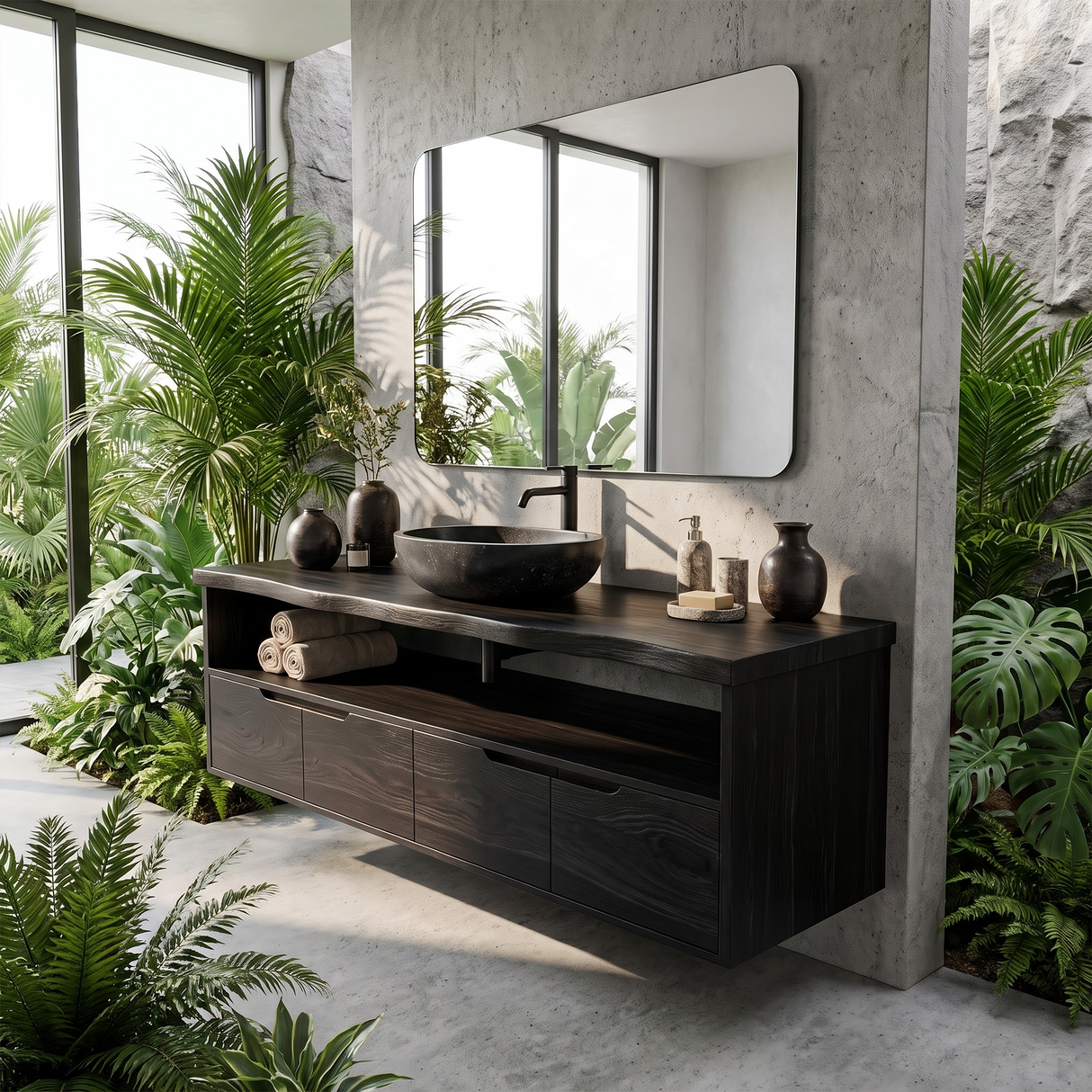 Mediterranean Floating Bathroom Cabinet Villa Bathroom