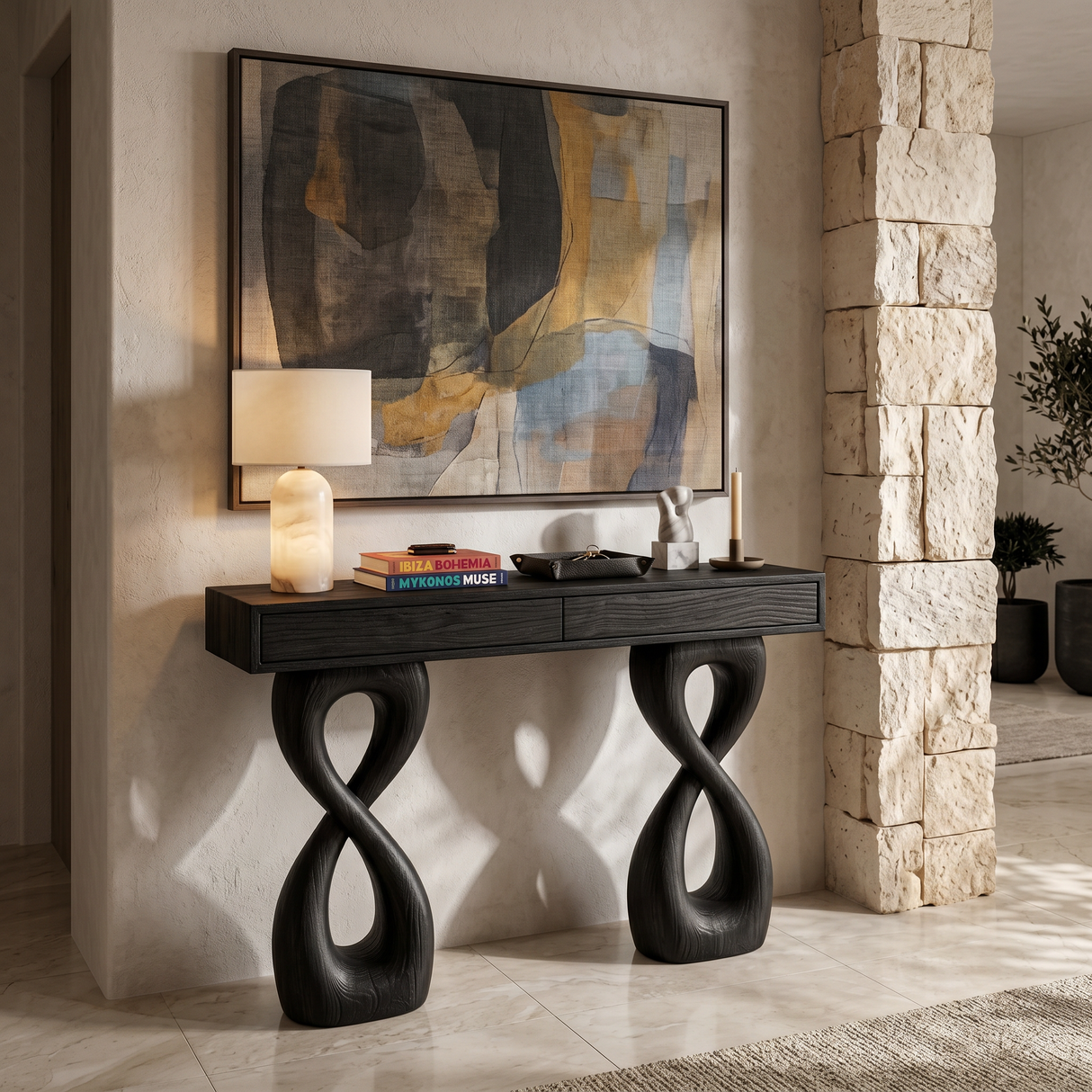 Wooden Console Table With Two-Figure-8 Base For Modern Interior